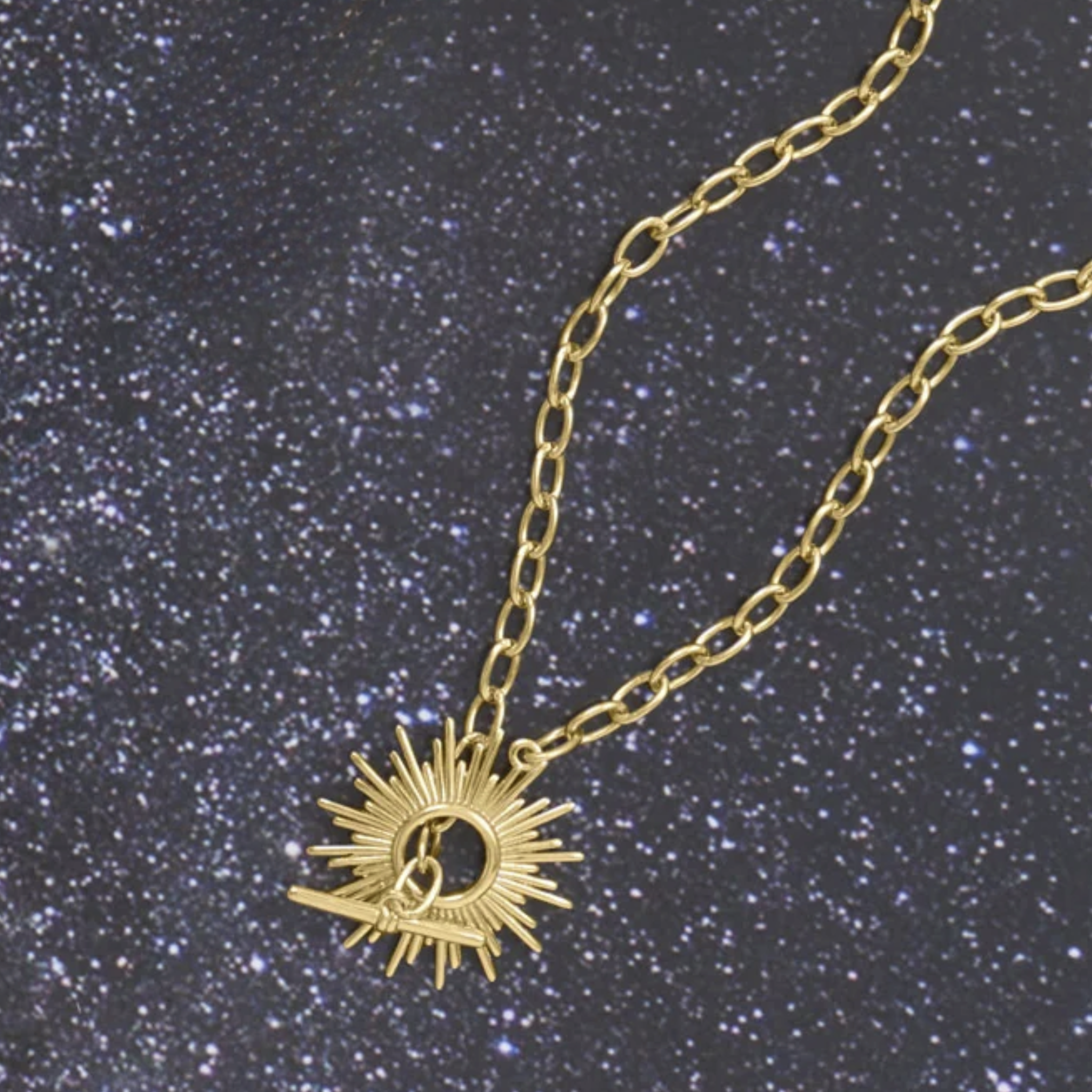 Shine On! 14 Karat Gold Plated Sunburst Toggle Necklace