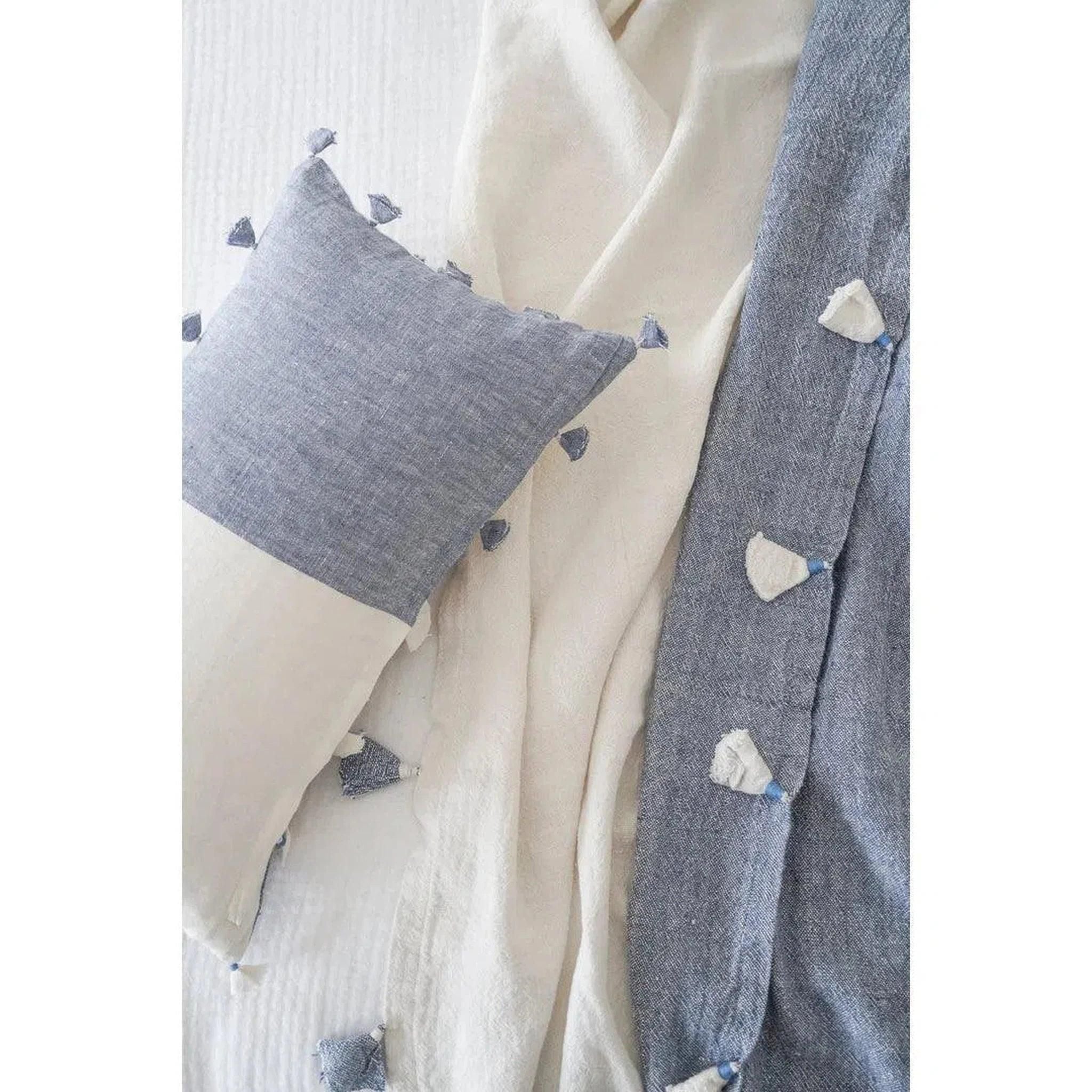 Chambray Blue Tassels So Soft Linen Pillow Cover