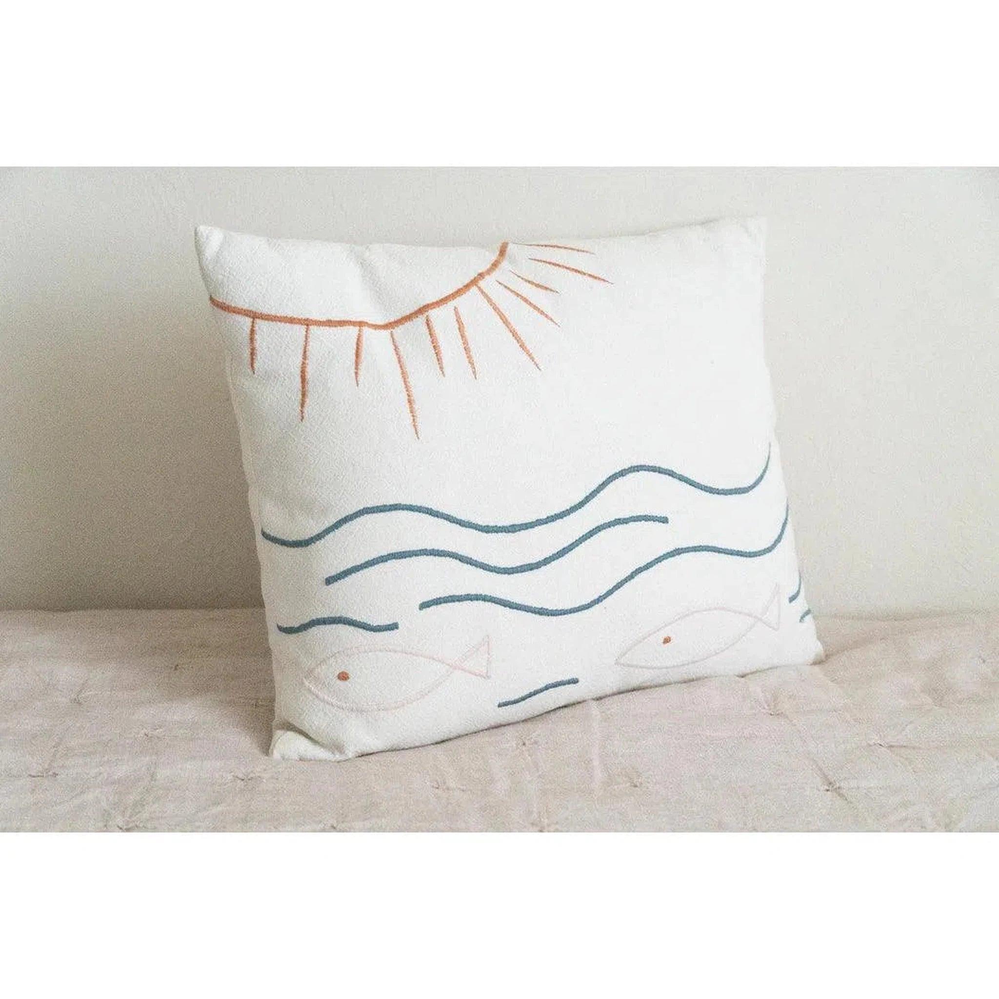 Ocean Embroidered Cotton Pillow Cover