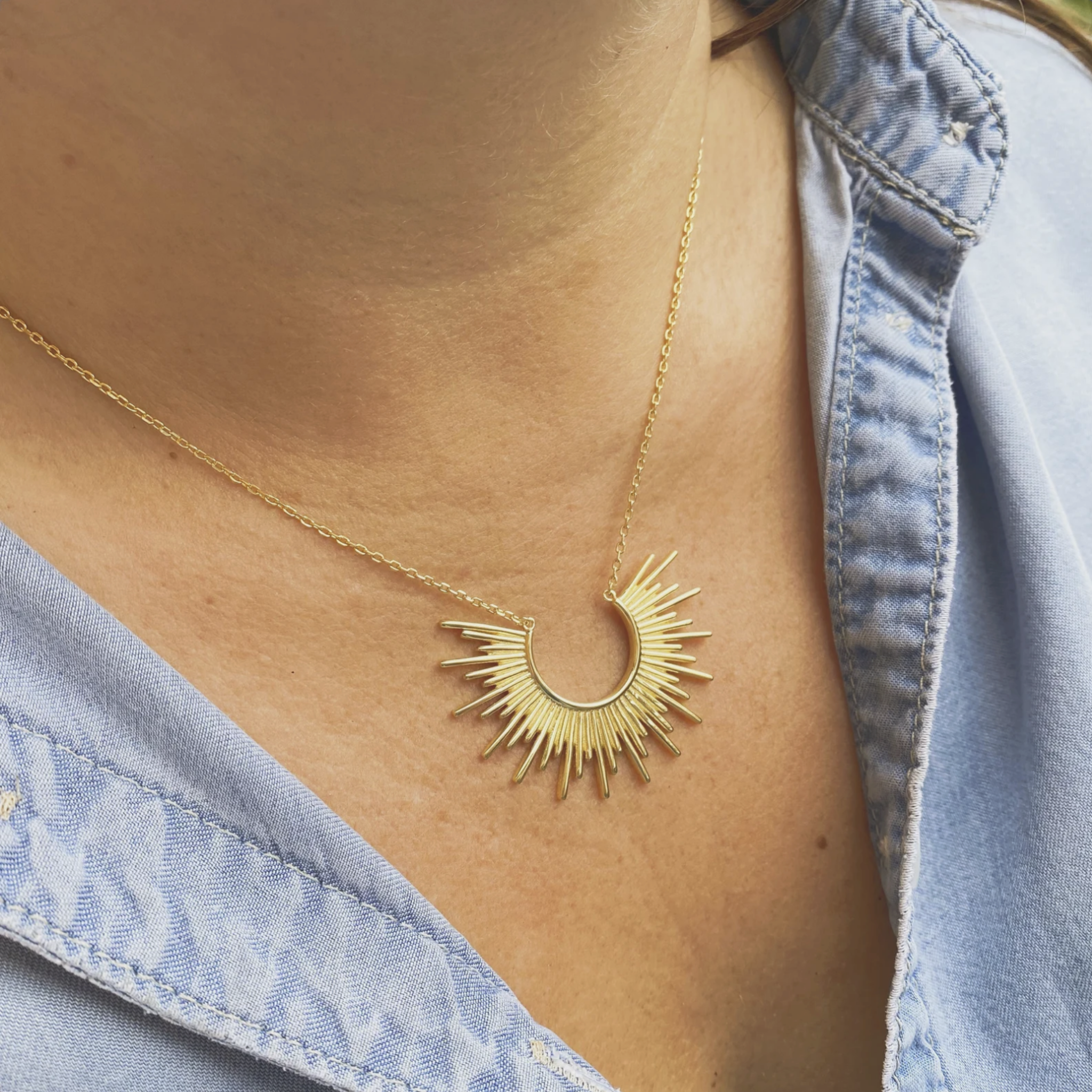 Shine On! 14 Karat Gold Plated Sunburst Necklace